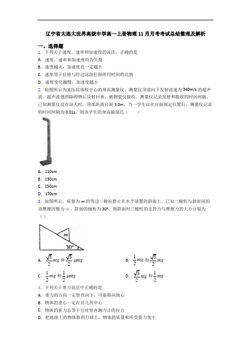 辽宁省大连大世界高级中学高一上册物理11月月考考试总结整理及解析