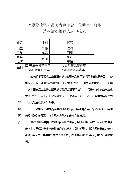 脱贫攻坚典型优秀青年申报表及事迹材料2