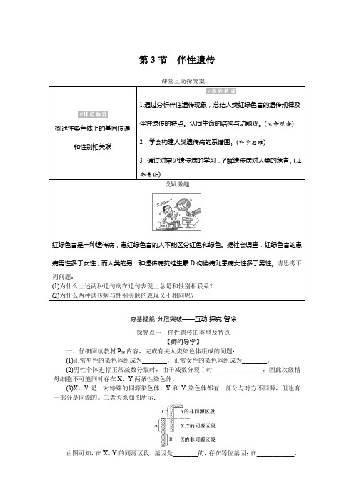 高中人教版(2019)生物必修第二册学案23伴性遗传