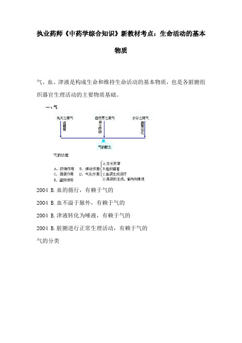 执业药师《中药学综合知识》新教材考点：生命活动的基本物质