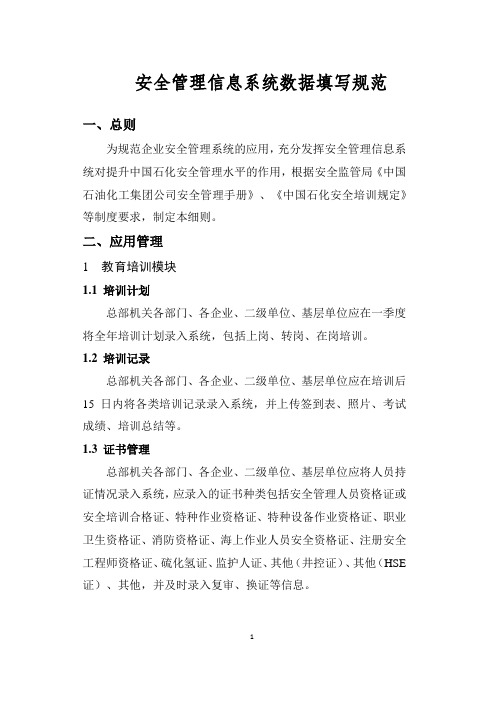 XXX中石化安全管理信息系统数据填写规范docx