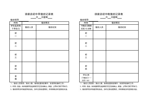 徐家店初中早晚值班记录表