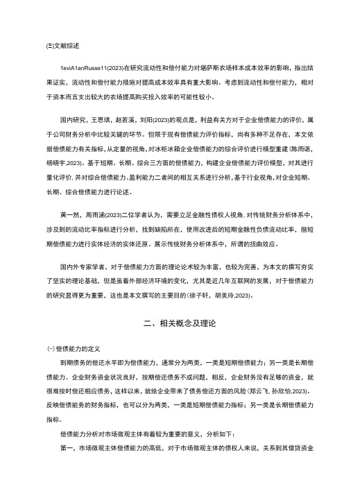 2023《长虹美菱企业偿债能力现状和问题的案例分析》9700字论文