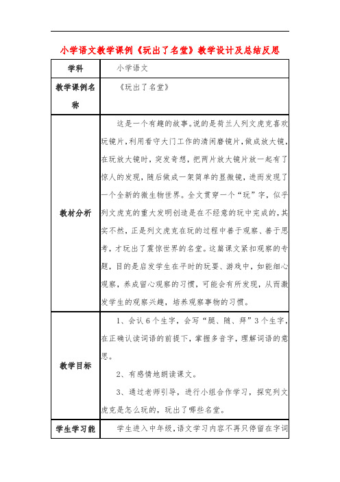 小学语文教学课例《玩出了名堂》教学设计及总结反思