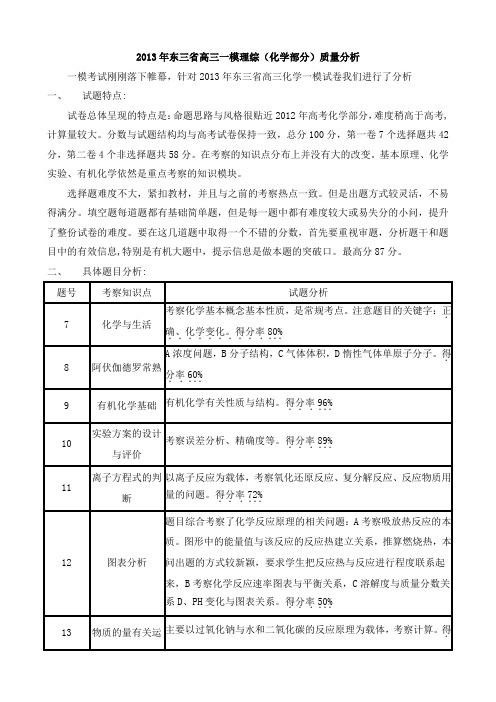 2013年东三省联考一模质量分析