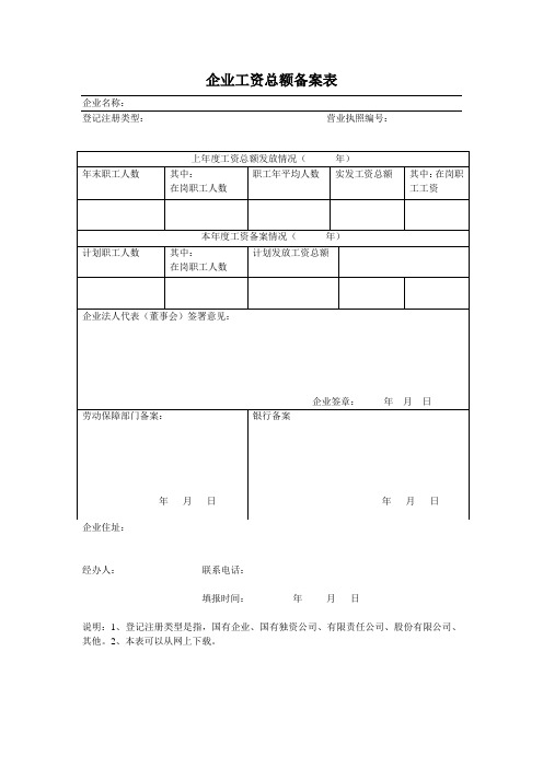 工资总额申请表