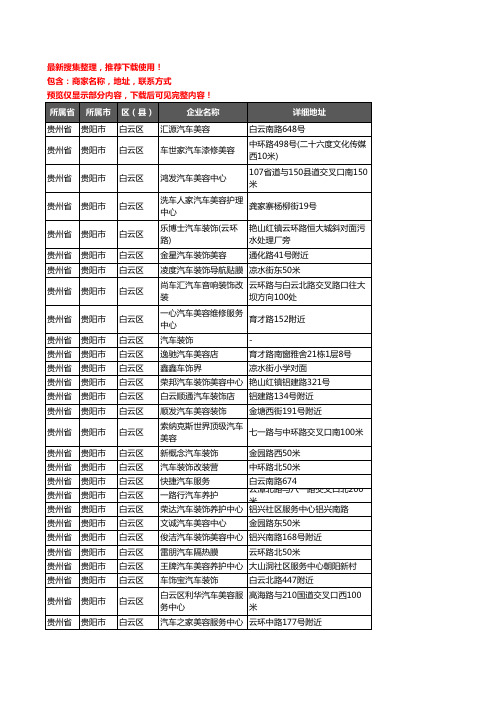 新版贵州省贵阳市白云区汽车装潢企业公司商家户名录单联系方式地址大全80家