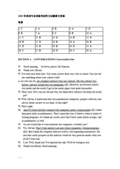 英语专业四级听力试题原文答案