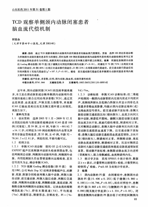 TCD观察单侧颈内动脉闭塞患者脑血流代偿机制