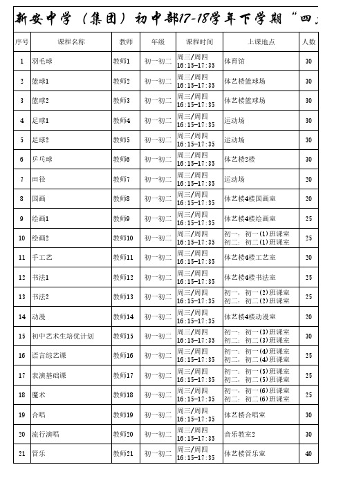 新安中学(集团)初中部17-18学年下学期四点半