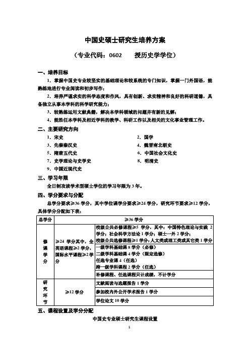 华中科技大学中国史硕士研究生培养方案