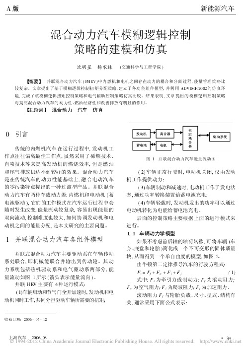 混合动力汽车模糊逻辑控制策略的建模和仿真_沈明星