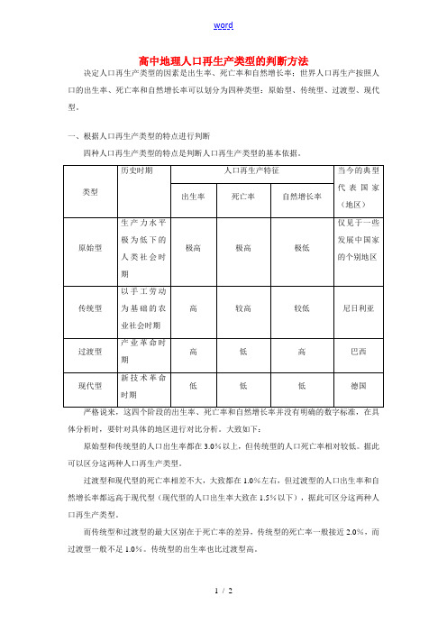 高中地理人口再生产类型的判断方法学法指导