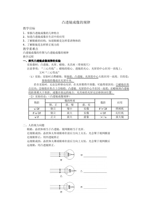 凸透镜成像的规律复习教案