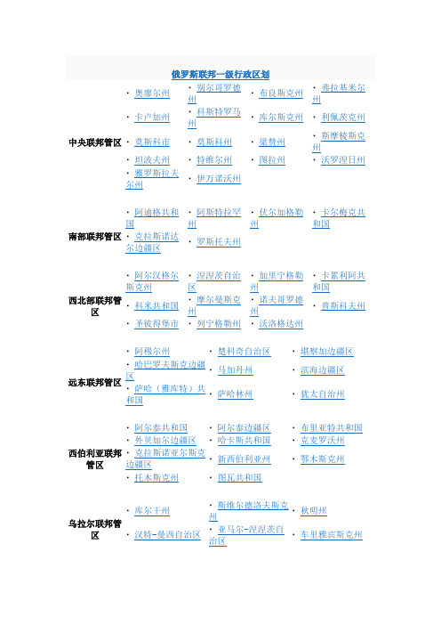 俄罗斯联邦一级行政区划