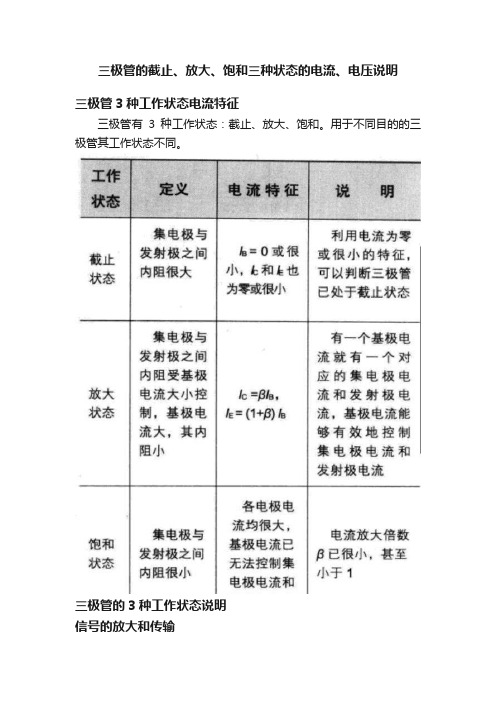 三极管的截止、放大、饱和三种状态的电流、电压说明