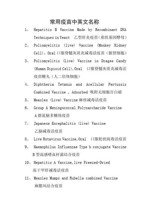 常用疫苗中英文名称