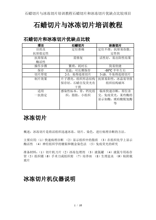 石蜡切片与冰冻切片培训教程石蜡切片和冰冻切片优缺点比较项目