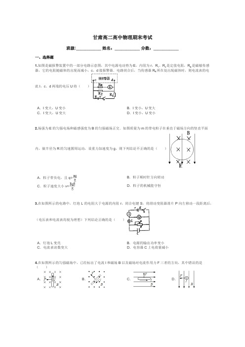 甘肃高二高中物理期末考试带答案解析
