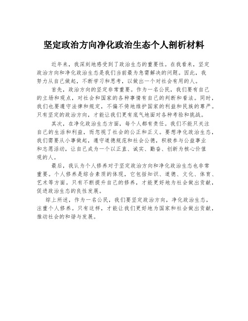 坚定政治方向净化政治生态个人剖析材料