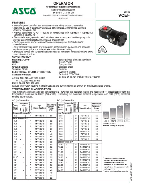 ASCO红帽II型号Ex mbD电磁阀联合防爆封闭盒子说明书