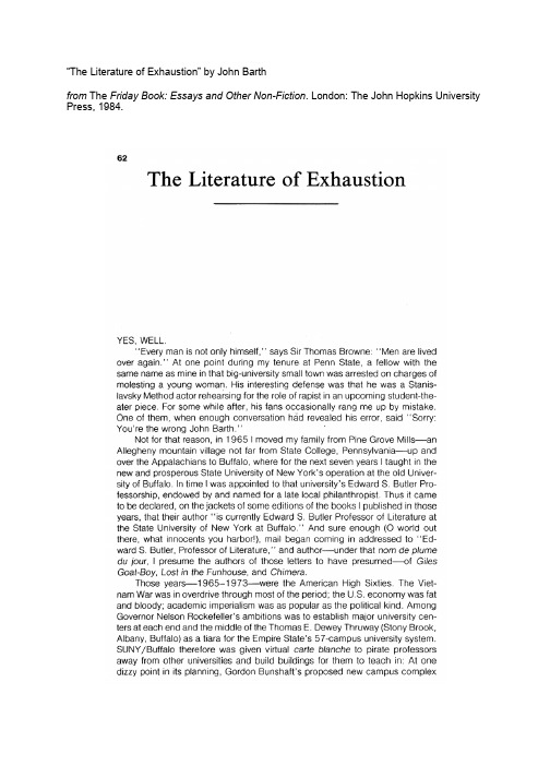 John Barth exhaustion of literature