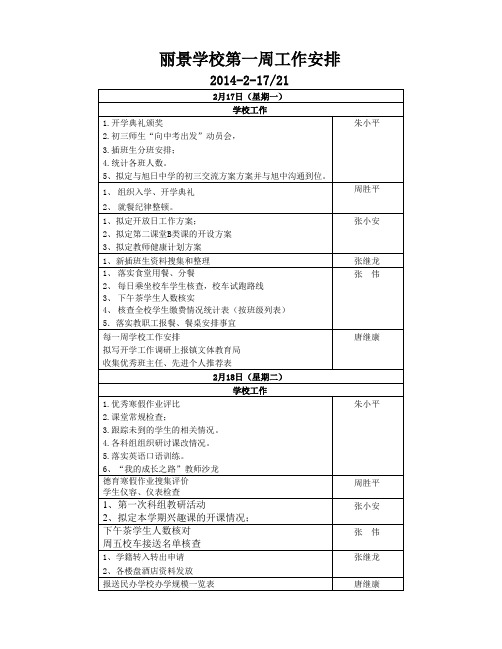 丽景学校13-14下第一周工作安排