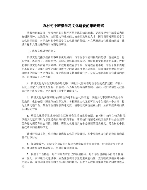 农村初中班级学习文化建设的策略研究