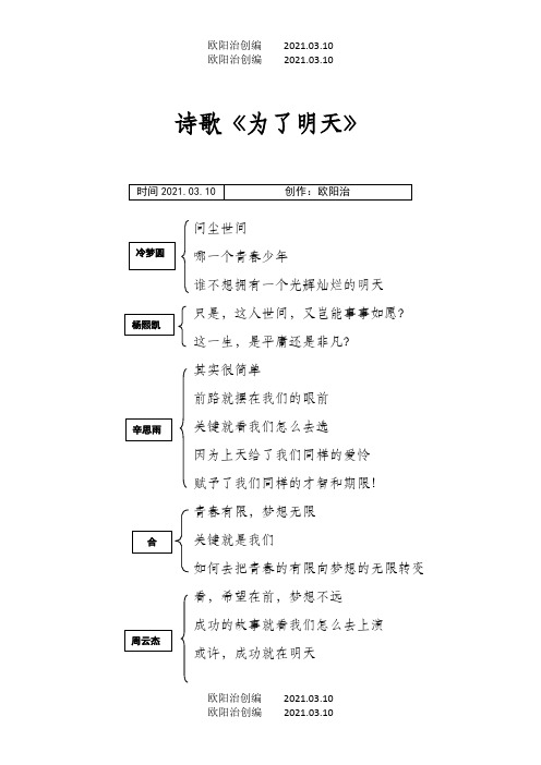 诗歌《为了明天》之欧阳治创编