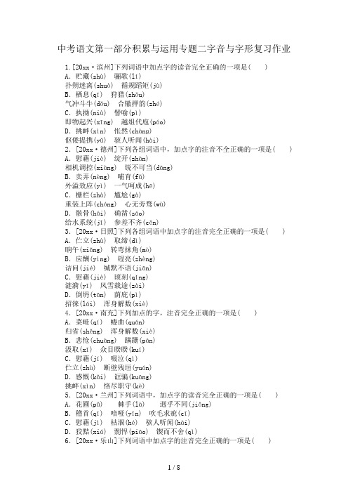 中考语文第一部分积累与运用专题二字音与字形复习作业