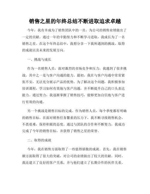 销售之星的年终总结不断进取追求卓越