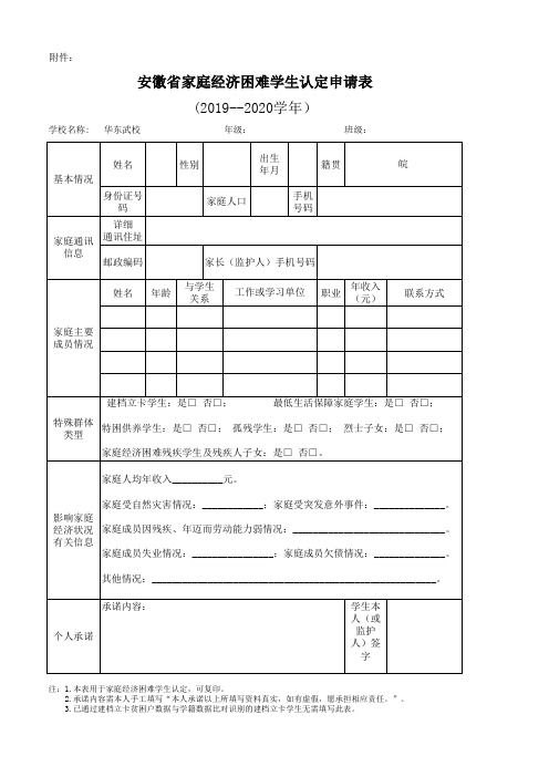 安徽省家庭经济困难学生认定申请表(1)