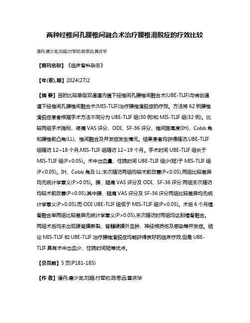 两种经椎间孔腰椎间融合术治疗腰椎滑脱症的疗效比较