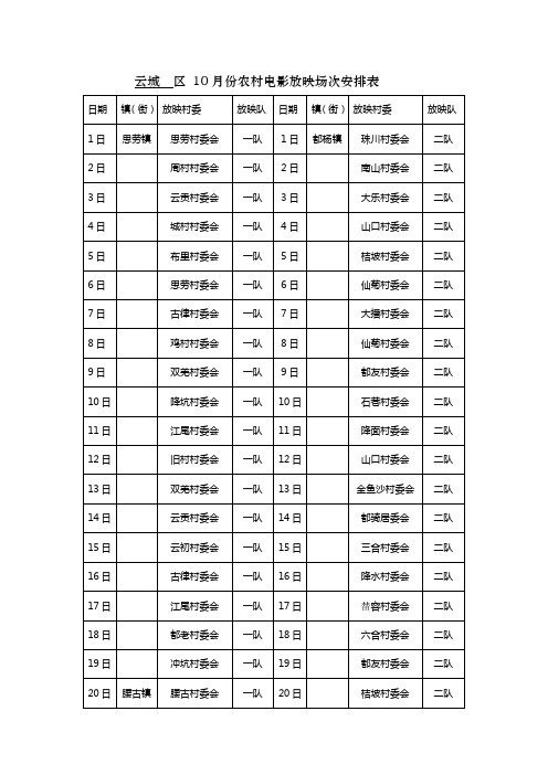 云城区10月份农村电影放映场次安排表