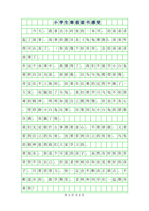 2019年小学生作文寒假读书感受