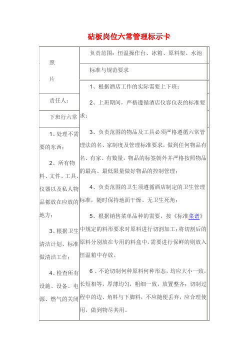 砧板岗位六常管理标示卡
