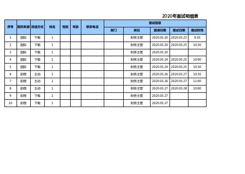 2020年面试登记明细表