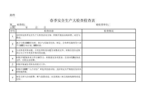 春季安全生产大检查检查表