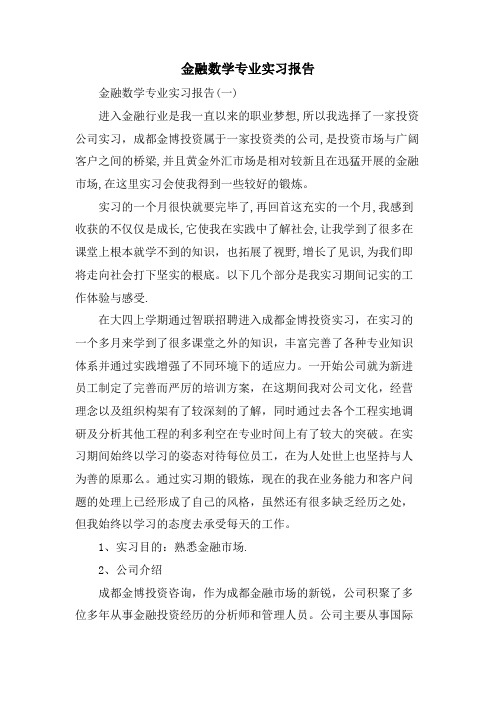 金融数学专业实习报告