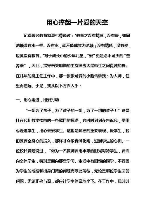 班主任论文 用心撑起一片爱的天空