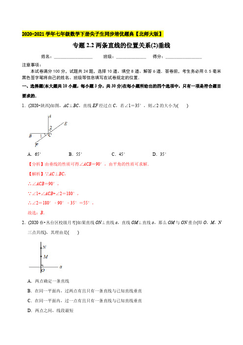 专题2.2两条直线的位置关系(2)垂线-2021年七年级数学下册尖子生同步培优题库(教师版含解析)【