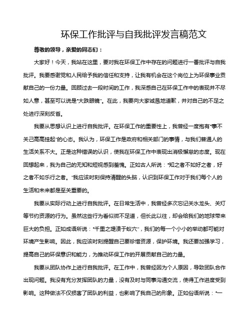 环保工作批评与自我批评发言稿范文