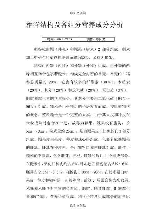 稻谷结构及营养成分分析之欧阳文创编