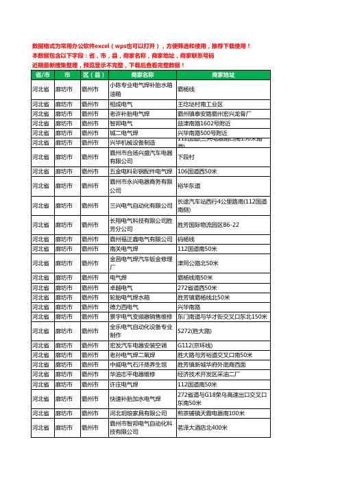 2020新版河北省廊坊市霸州市电器有限公司工商企业公司商家名录名单黄页联系电话号码地址大全69家