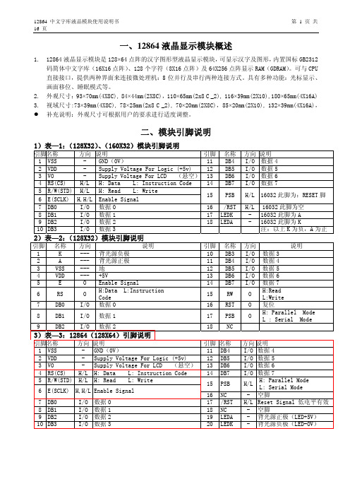 12864中文字库液晶模块使用说明书