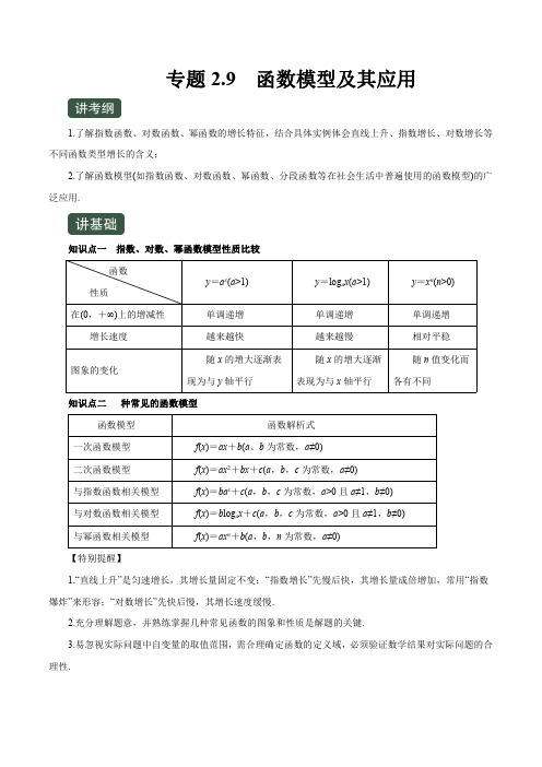 2020年高考数学(文)一轮复习专题2.9  函数模型及其应用(讲)