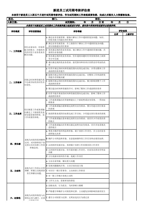 试用期考核评估用表