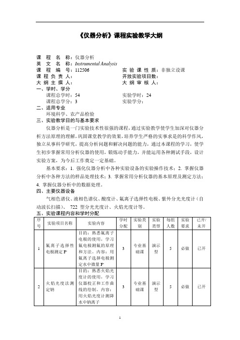 《仪器分析》课程实验教学大纲