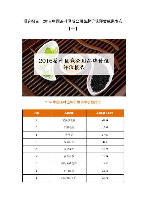 研究报告|2016中国茶叶区域公用品牌价值评估成果发布【一】