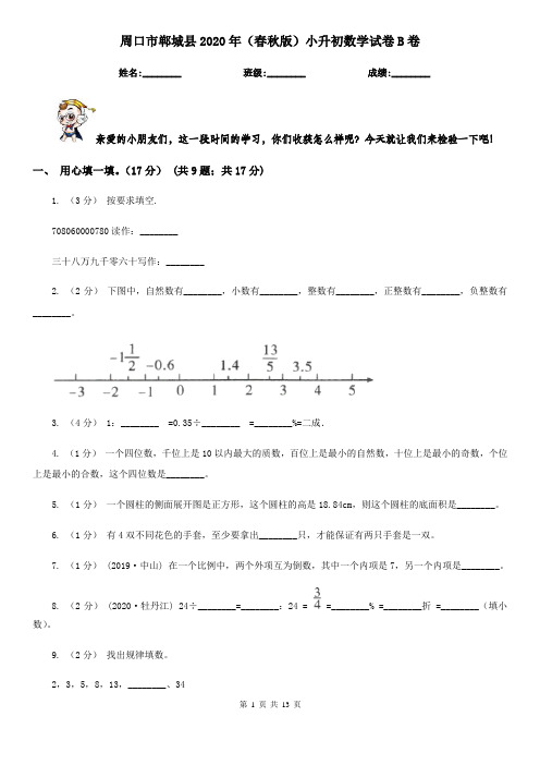 周口市郸城县2020年(春秋版)小升初数学试卷B卷